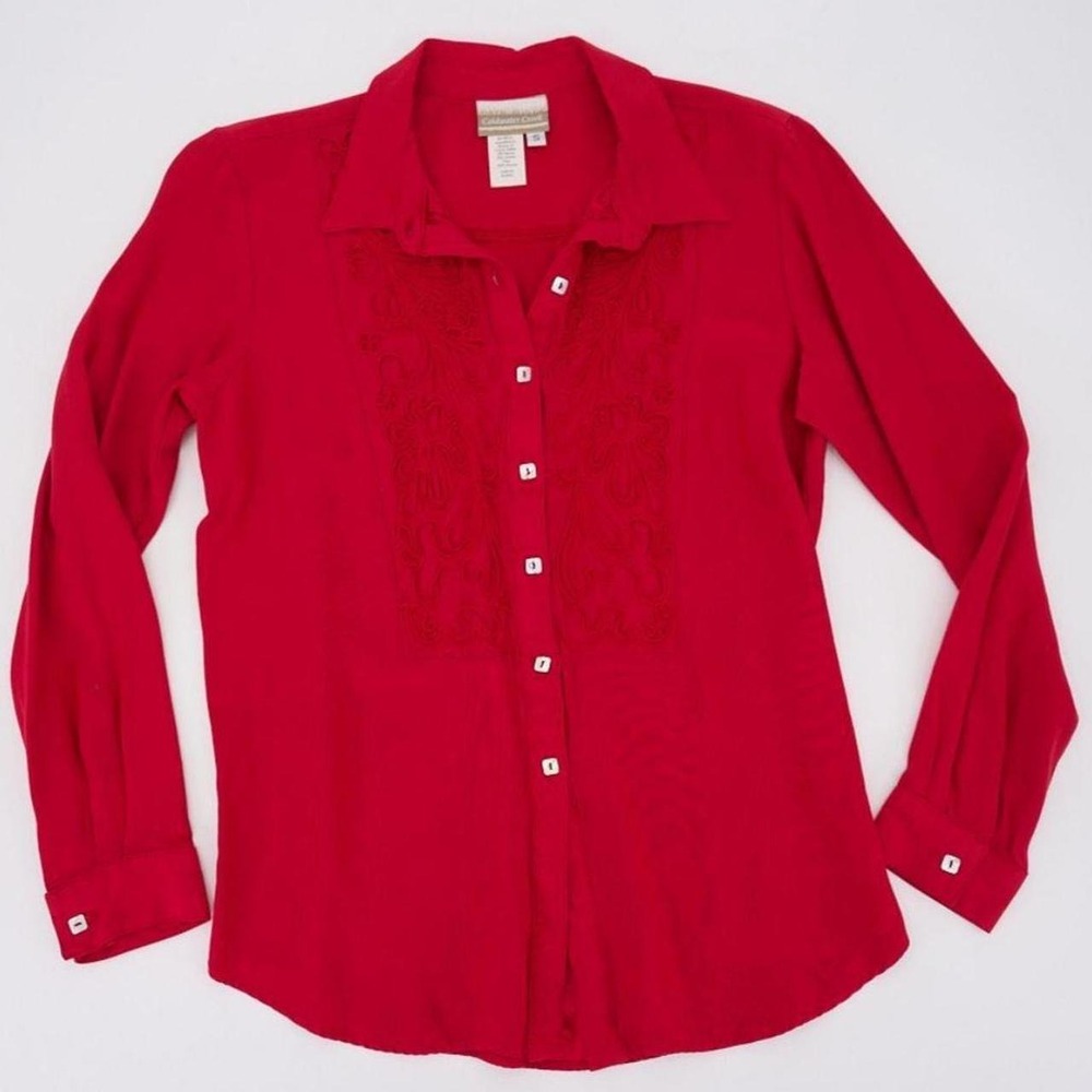 Vintage Coldwater Creek blouse in a rich crimson red with intricate embroidery - Picture 1 of 5